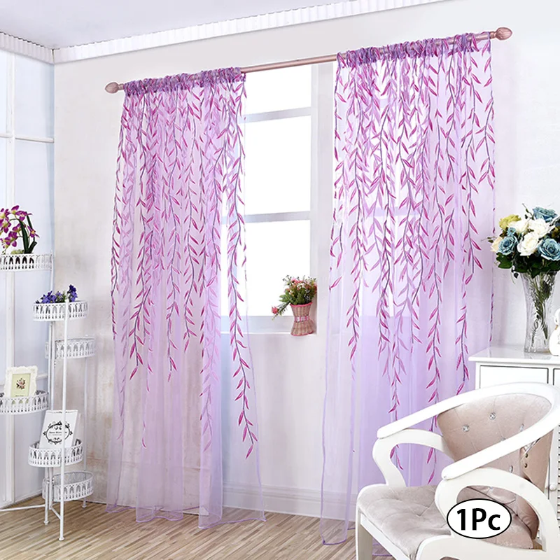 

1pc Willow Leaf Style Solid Color Non Washable Window Screen Simple And Elegant Home Decoration Transparent And Transparent