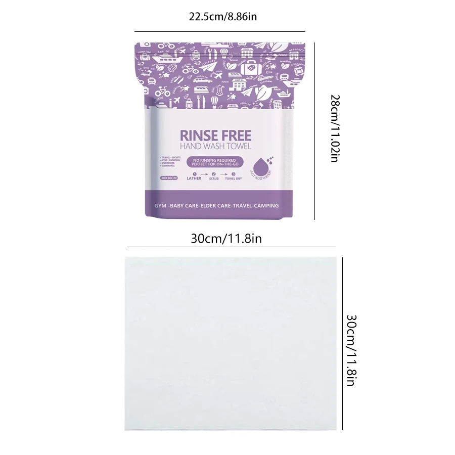 25 Pieces/75 Pieces 30*30cm Disposable Foam Hand Towel, Shower Towel, Rinse-Free Soap Towel, No Need to Rinse, Only Add Water, Rub Foaming, Wipe Foam, Suitable for Travel, Outdoor, Camping, Swimming, Fitness and Body Care 2