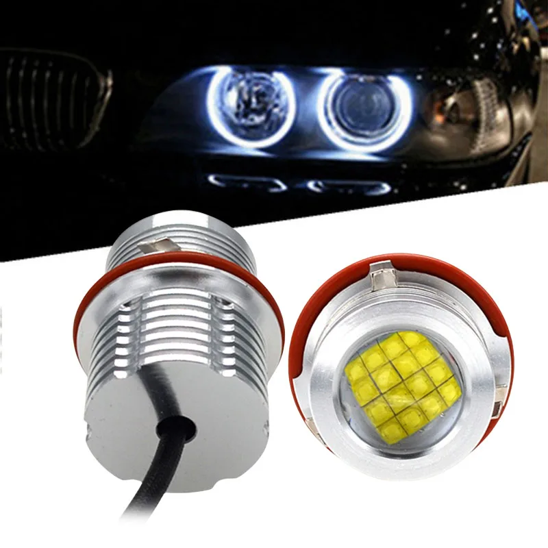 BMW E39 E53 E60 E61 E63 E64 E65 E83용 2개입 80W 오렌지 옐로우 LED 엔젤아이즈 캔버스 노에러 6000K 화이트 전구 LED 마커 키트