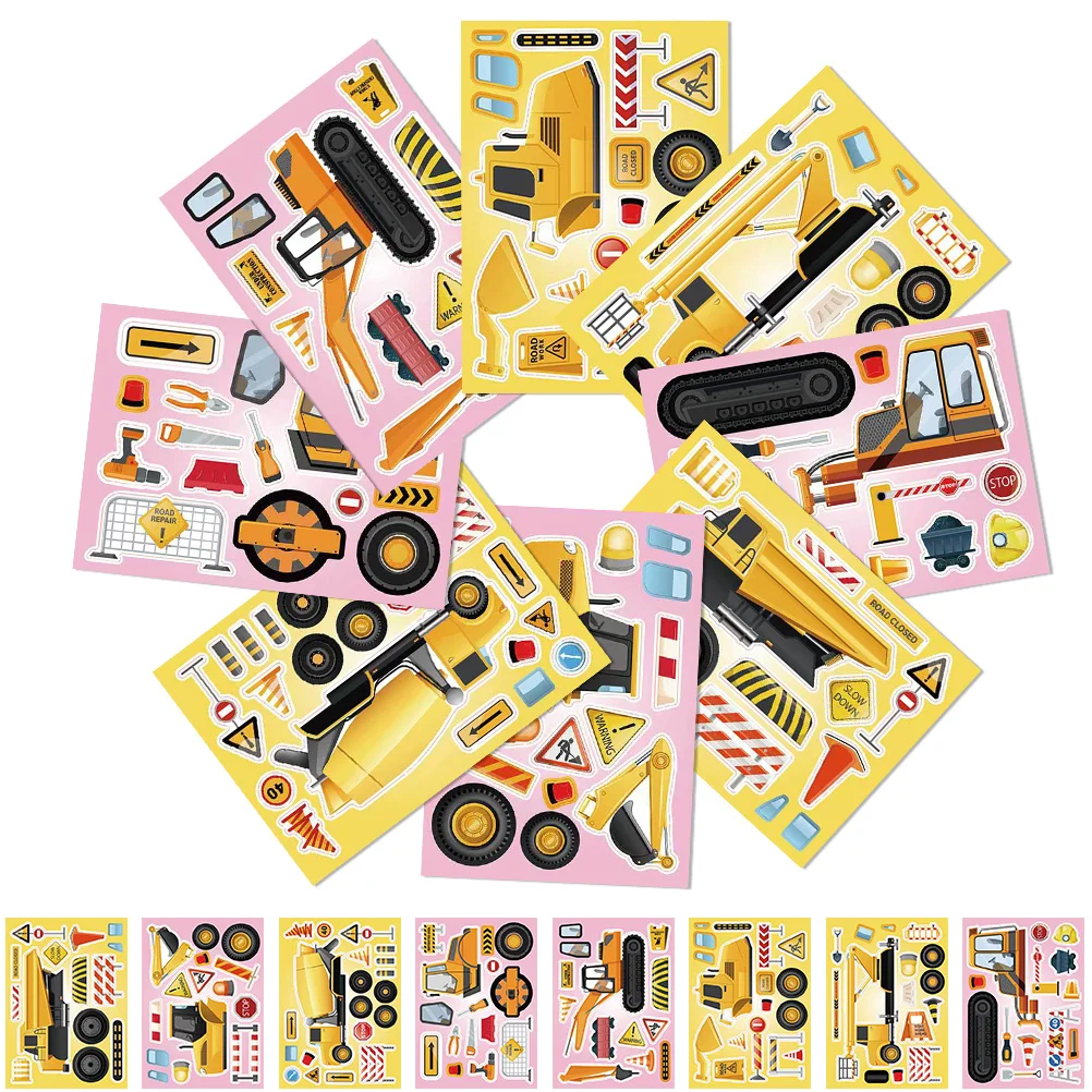 

16 листов наклеек на строительный грузовик, украшения на день рождения, животные, интересный мультяшный рисунок