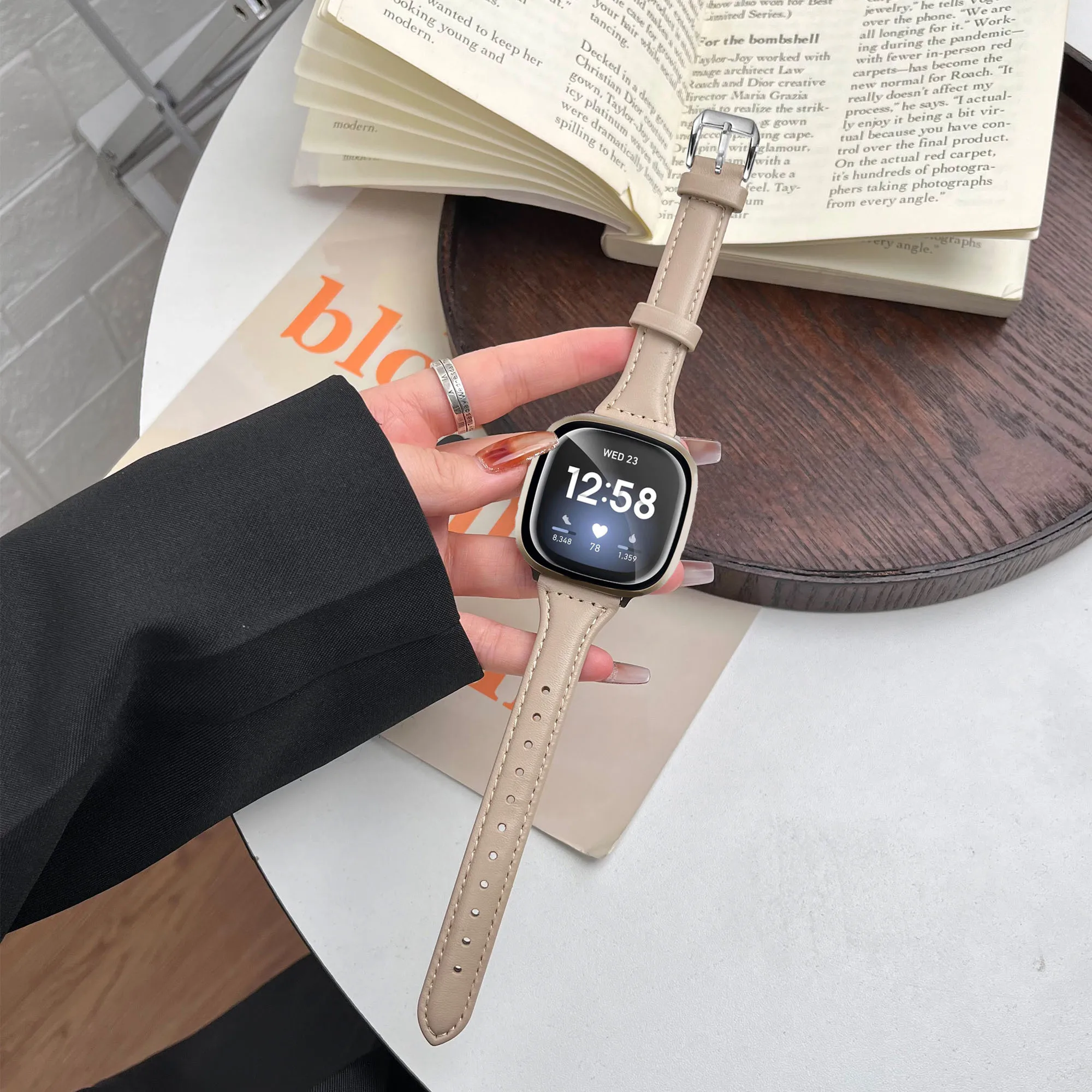 Elegant Leather Smart Watch Strap for Women - Premium Replacement Band for Fitbit Versa/Sense Series
