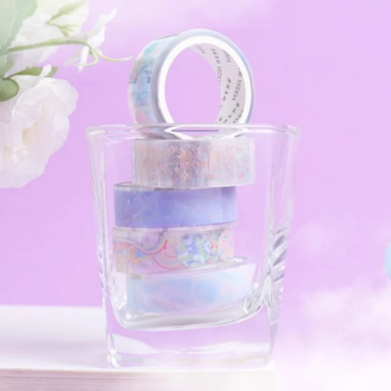 5 롤의 몽환적인 별이 빛나는 하늘 투명 테이프 수제 DIY 장식 재료 학생 문구 장식 테이프