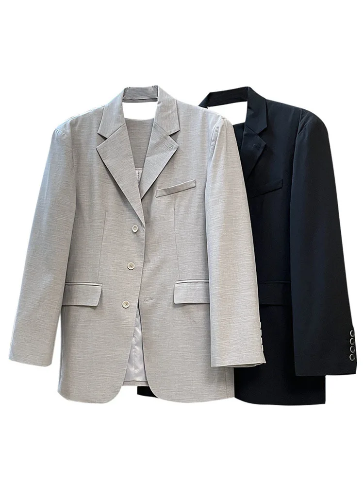 [LANMREM] Hollow Out Design Blazer Women Notched Single Breasted Long Sleeve Tide Jackets Female Coats 2024 Spring New 26D2716