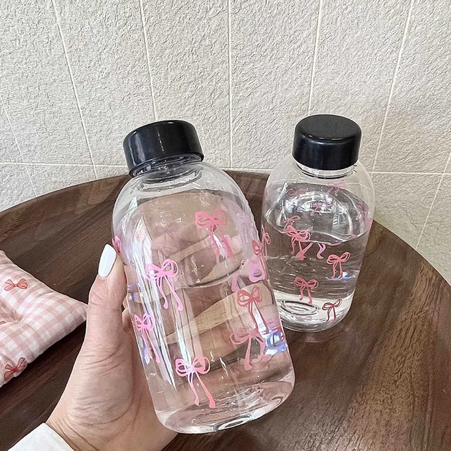 Cute Bowknot Plastic Cups With Straw Lid Portable Drinking Bottle Kawaii Water Bottle Aesthetic Tumbler For Ice Coffee Juice Tea 5