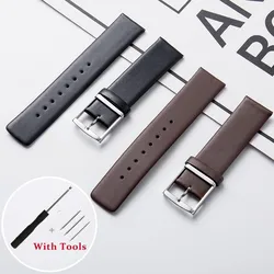 Soft Ultra - Thin Calfskin Leather Watch Strap with Metal Buckle - Universal Fit - 22mm (Brown)