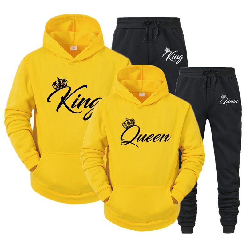 2022 Printed Long Sleeve Hoodies Set Printed Queen King Lover Couple Sweatshirt Plus Size Hoodies Trend Couple Tracksuit S-4xl