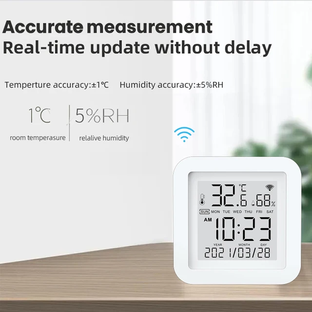 WiFi LCD Display USB Power Intellgient Sensors Tuya ℉/℃ Switch Time/Date/Temperature/Humidity Display Home Linkage Sensors 5