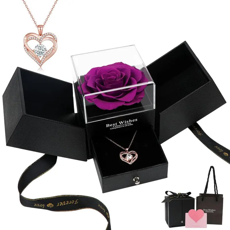 

Gifts For Mom Eternal Rose Jewelry Box Preserved Flower Ring Storage Case Without Necklace Forever Love Girlfriend Gift for Wome