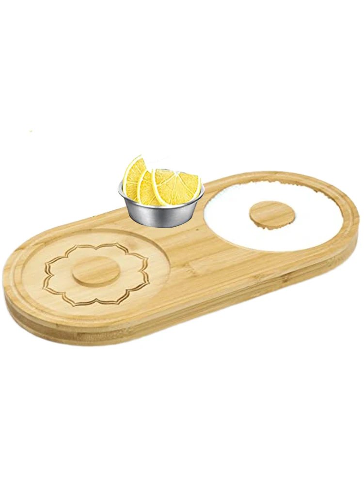 Reusable Salt Rimmer Margarita For Cocktails Multipurpose Wide Glasses Wood With Bowl Waterproof Dual Holder Sugar Container