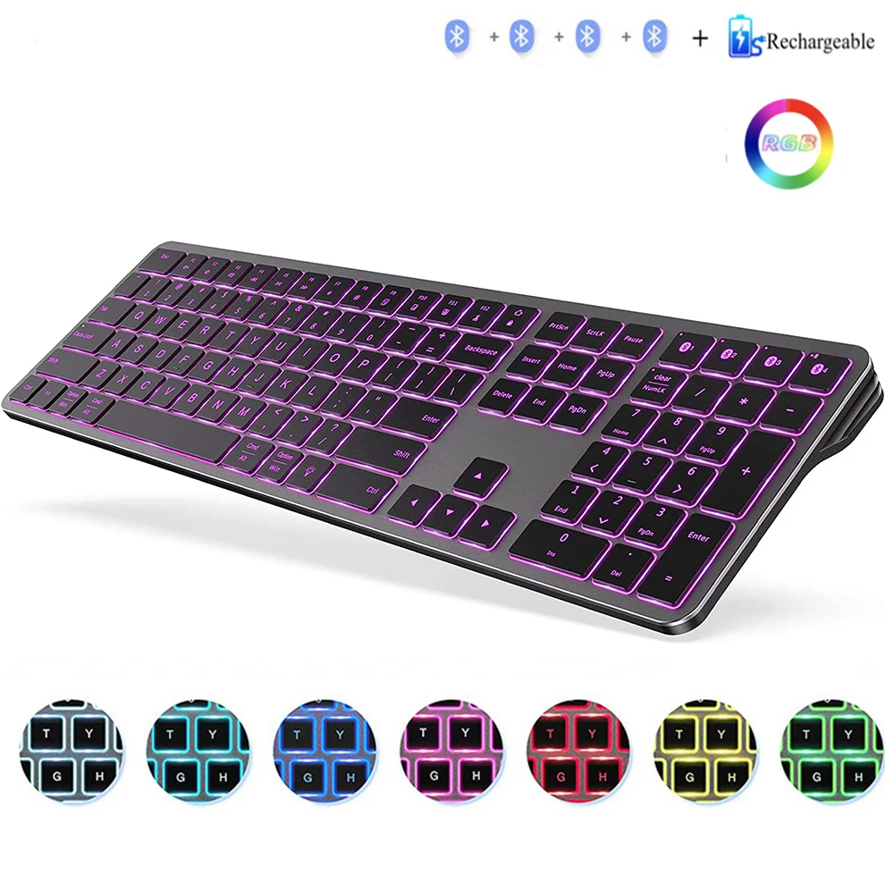 Teclado Gamer sem Fio Recarregável Retroiluminado Bluetooth Vários Dispositivos Tamanho Completo Windows Mac os Tablet Android - Imagem 3