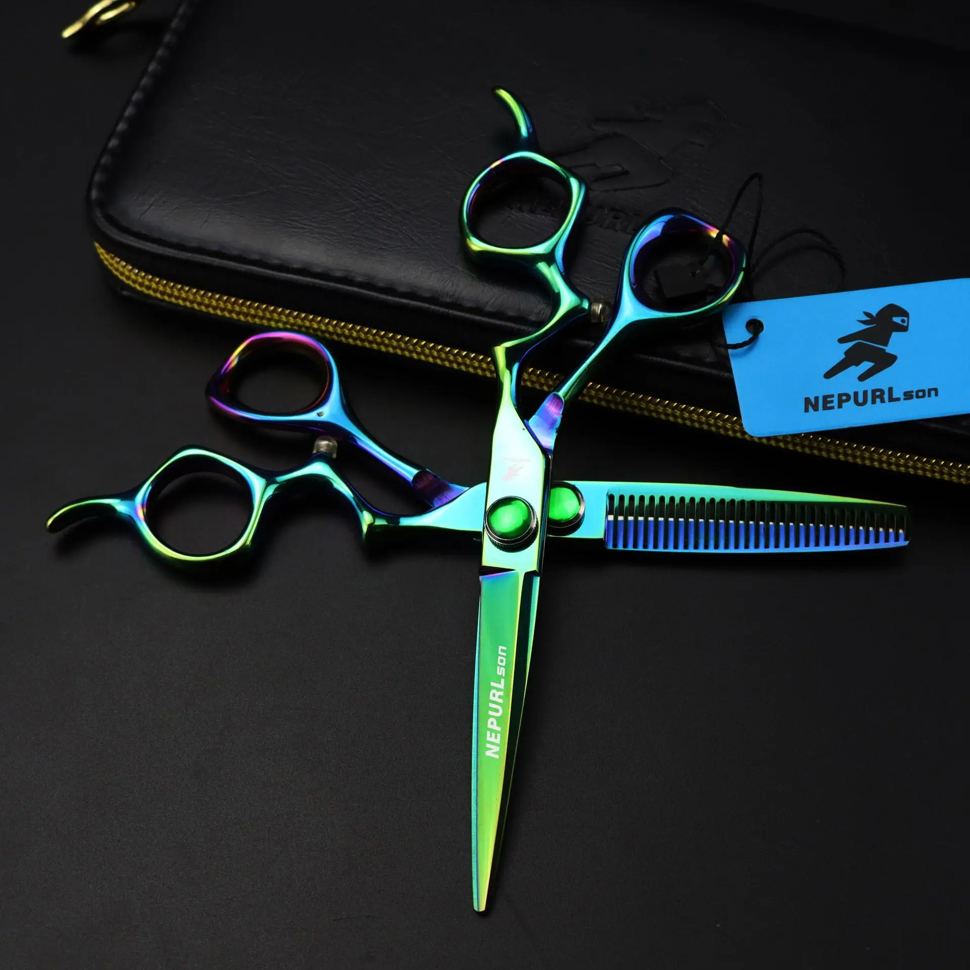 

6.0 "Napson green curved handle hair scissors