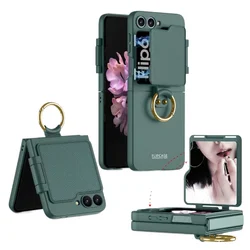 Shockproof Ring Holder Phone Case with Mirror Back & Screen Protector for Galaxy Z Flip 6 (Green)