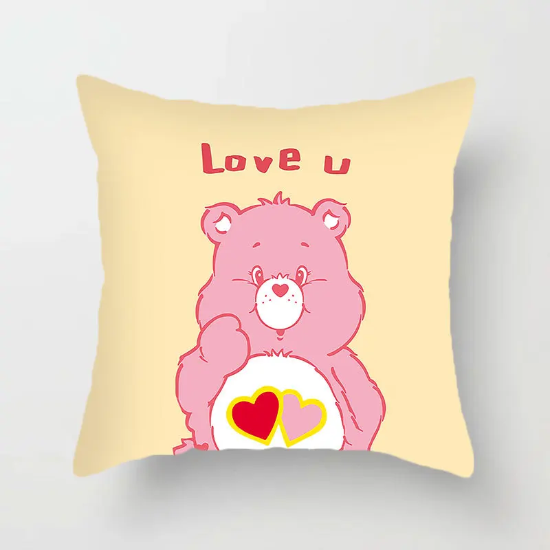 thumbnail image 1 of MINISO - Almohada para siesta de estudiante con diseño de oso cariñoso arcoíris, para sofá, sala de estar, respaldo, mesita de noche, funda de almohada con dibujos animados de oso cariñoso, bonito reg, 1 of 5