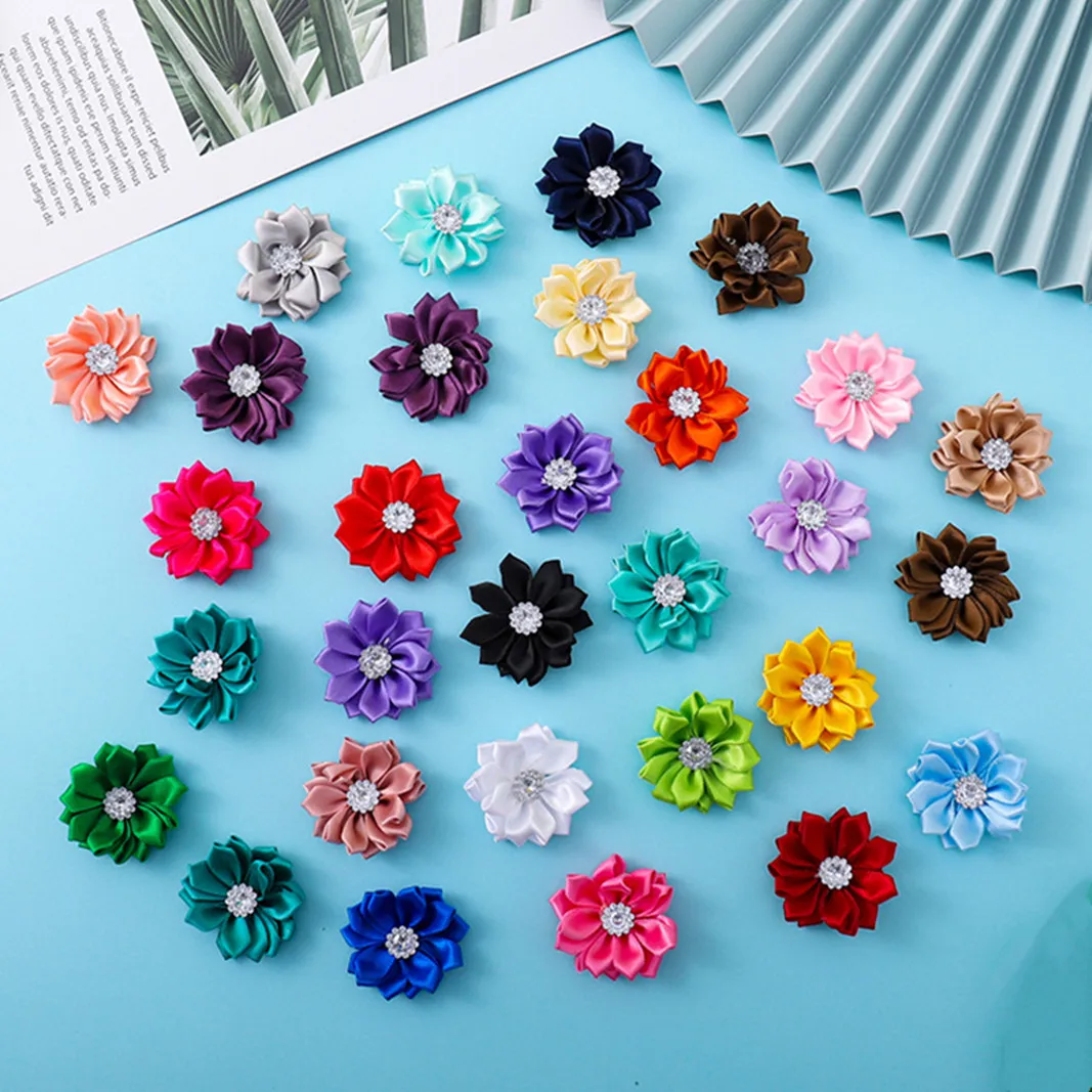 

20PCS 3D Ribbon Flowers DIY Handmade Small Rose Flower Headwear Clothing Wedding Scrapbooking Decoration Accessories