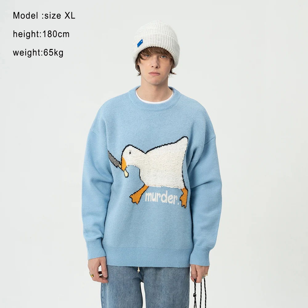 

LACIBLE Men Streetwear Sweater Little Cute Goose Pattern Knitted Sweater Autumn Fashion Harajuku Cotton Casual Pullover Sweater