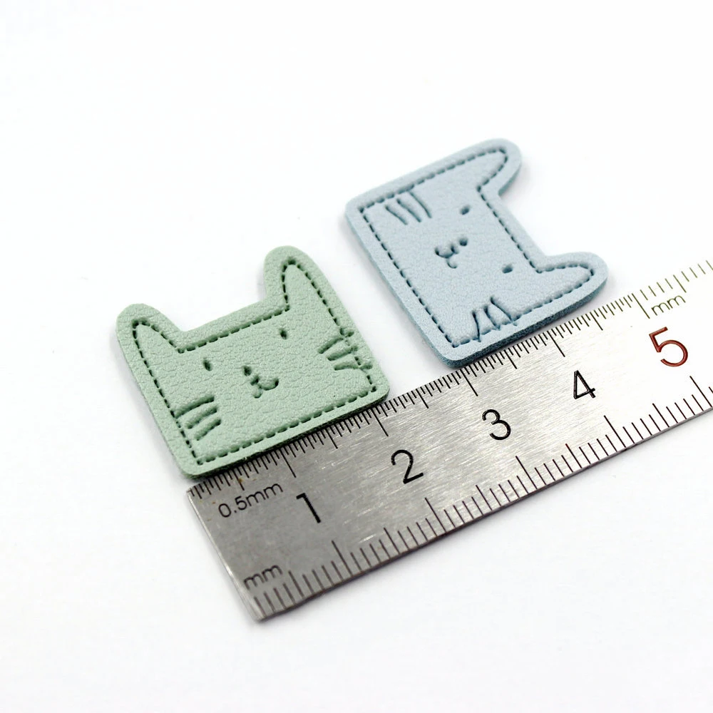 24 개/갑/팩 무작위 색상 고양이 인공 PU 가죽 라벨 태그 의류 가방 모자 태그 홈 인테리어 Diy 바느질 액세서리