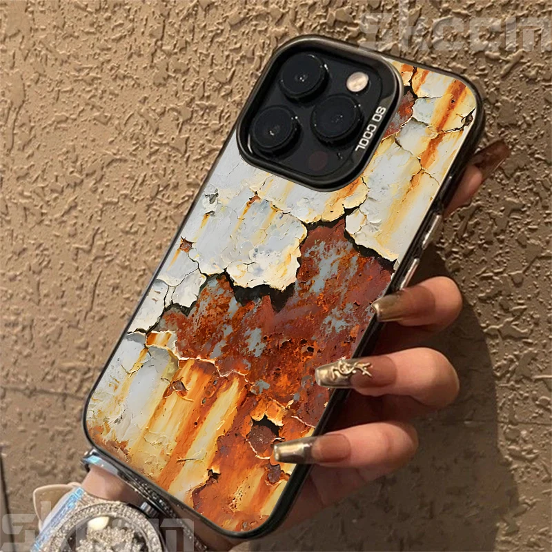 Vintage Electroplate Silver IMD Hard Phone Case with Retro Rust Pattern