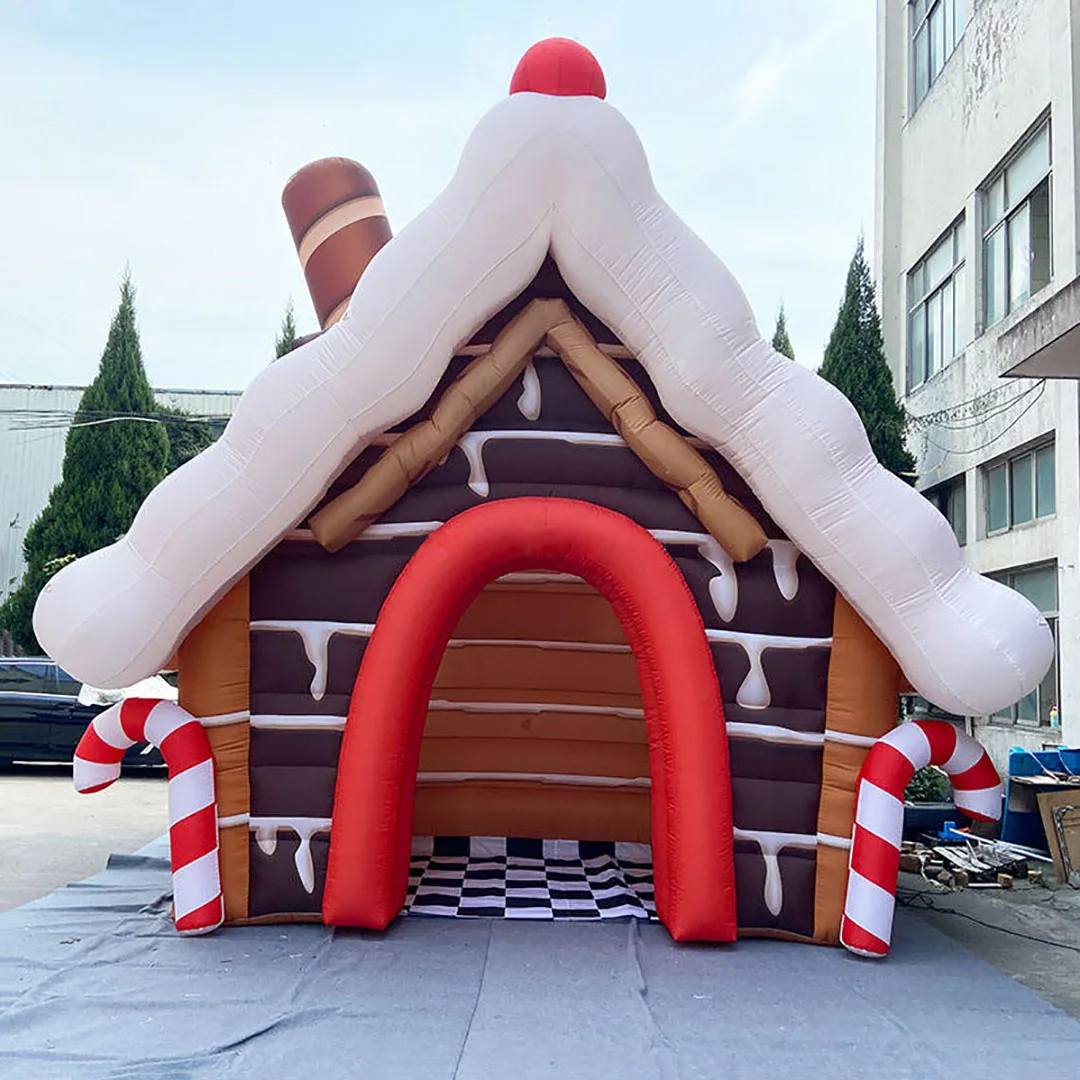 Giant Inflatable Christmas Gingerbread Cabin House w Candy Cane Decor ...