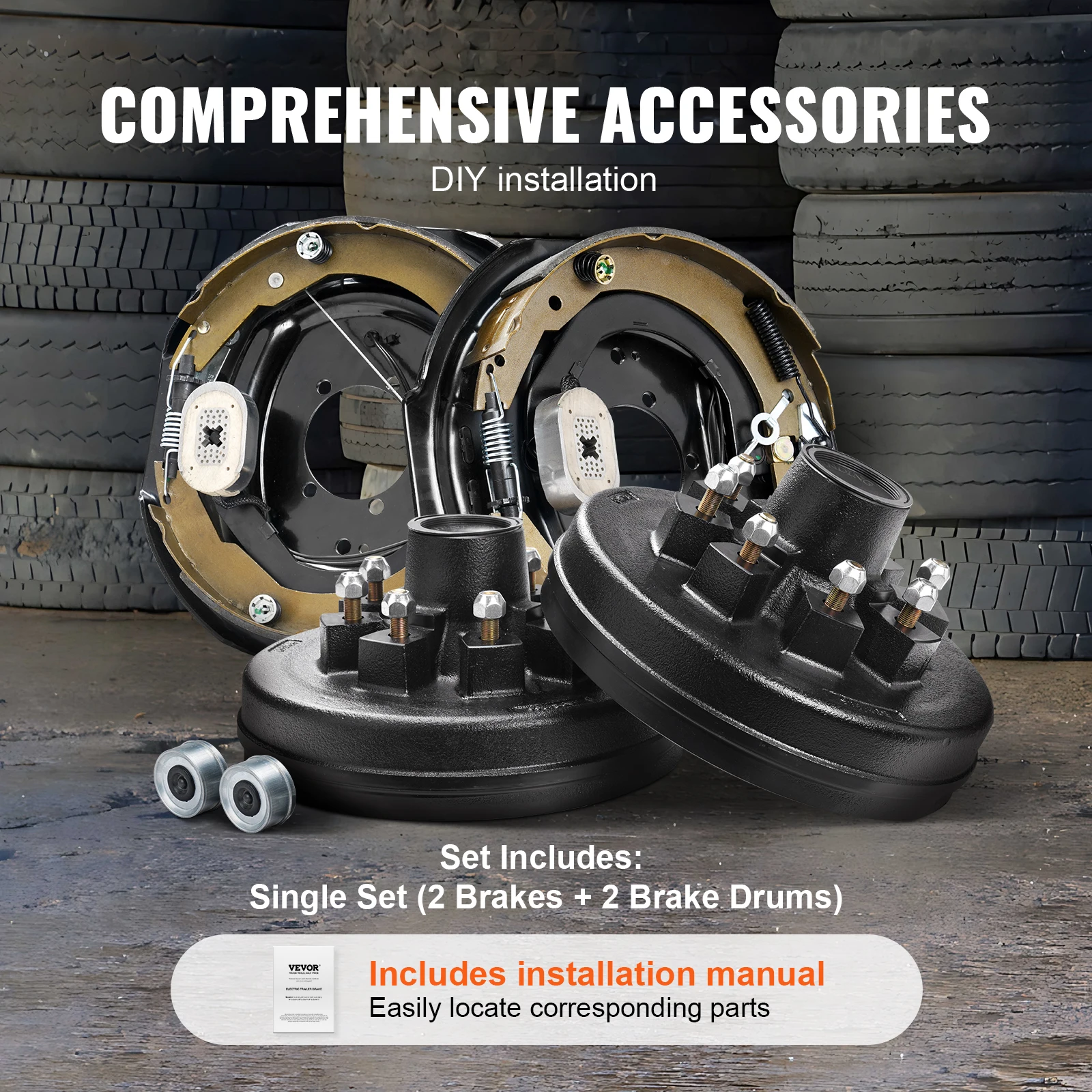VEVOR Trailer Hub Drum Kits Self-Adjusting Trailer Brake Assembly for 7000 lbs Axle Backing Plates for Brake System Part Replace