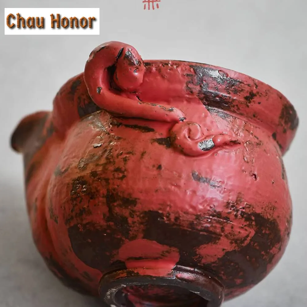 200ml Japanese Rough Pottery Bottle Pot Handmade Powder Yin Red Makeup Hand Grab Pot Creative Tea Maker Kettle Kung Fu Teaware
