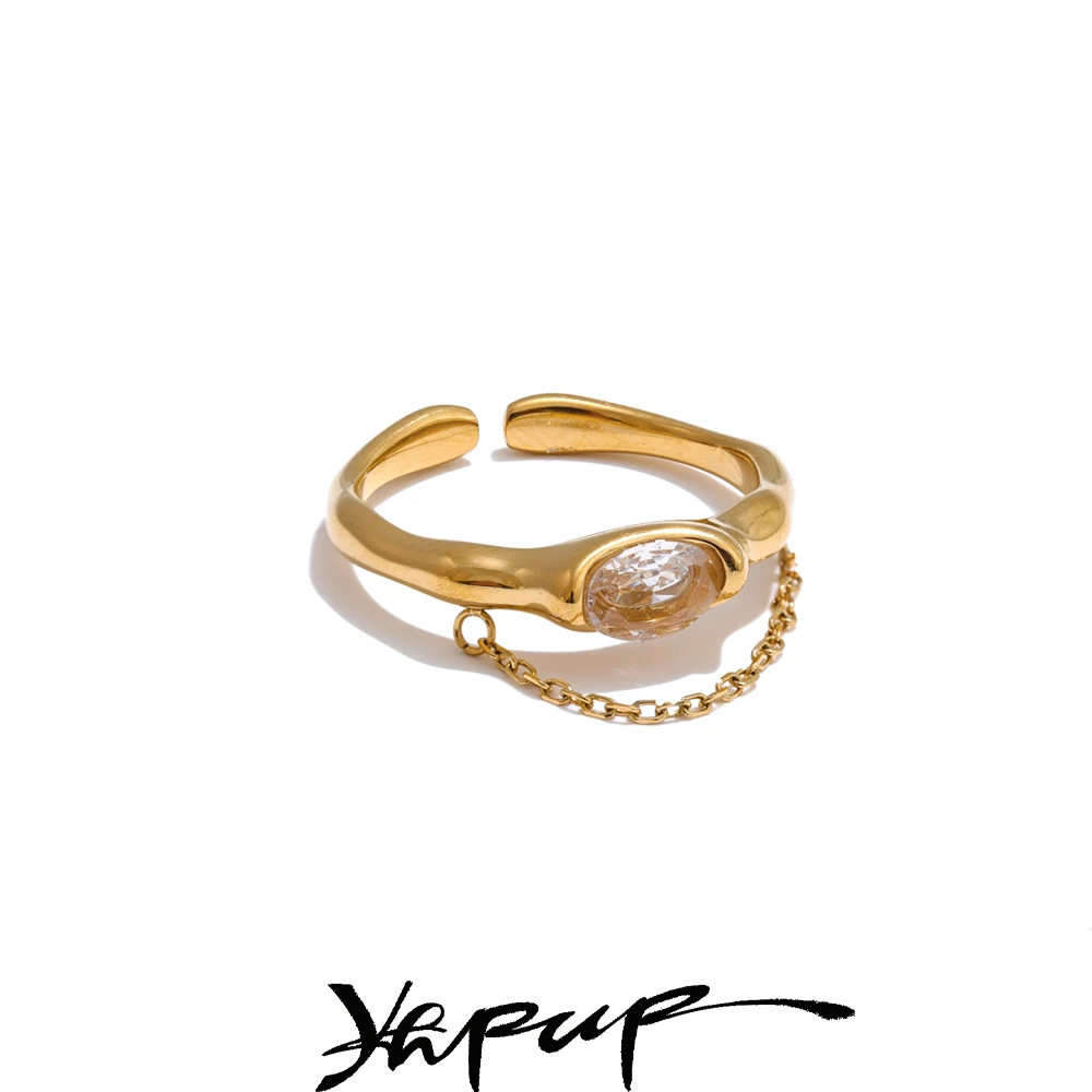 Yhpup Stainless Steel Cubic Zirconia Ring