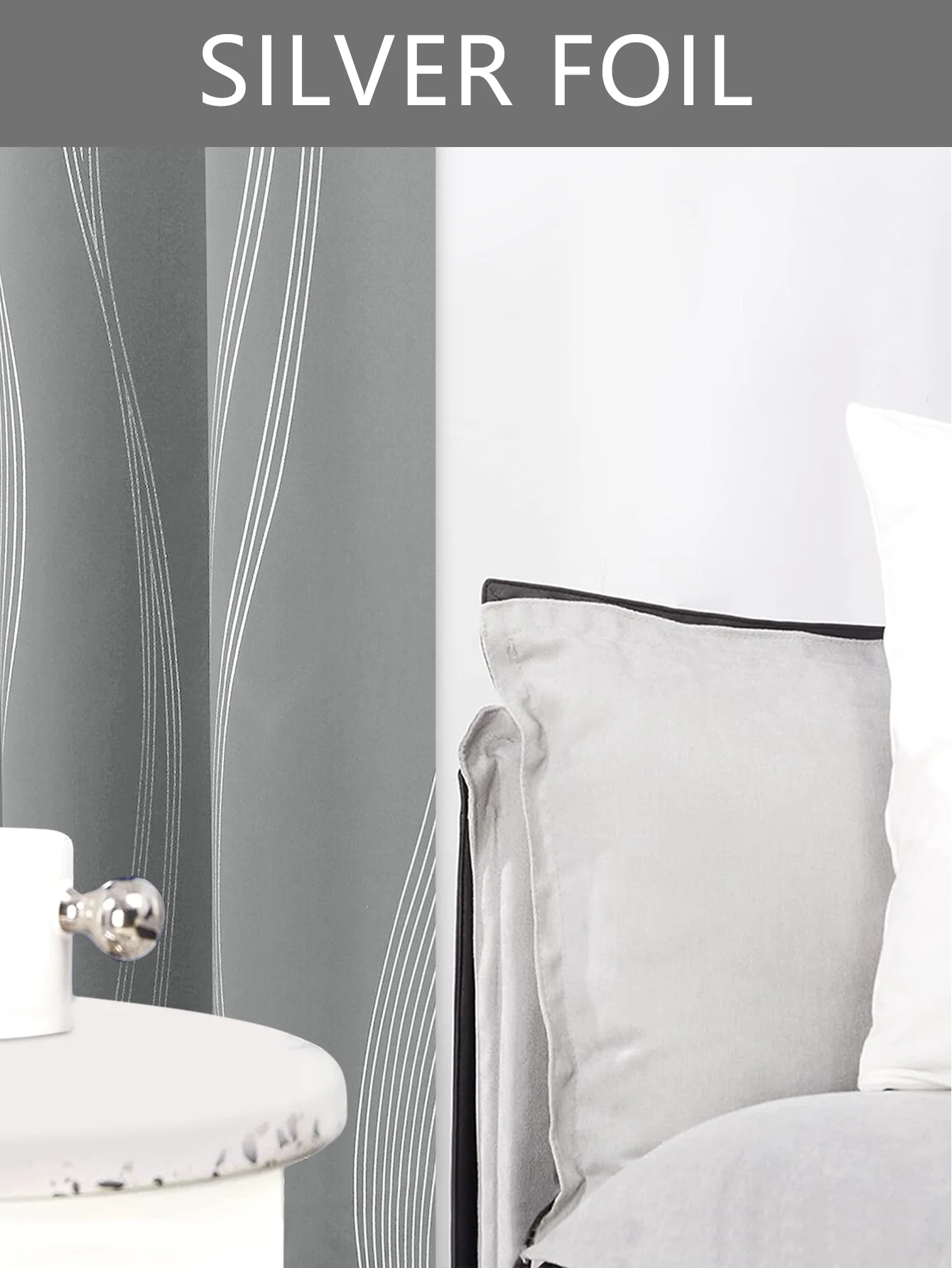 High Precision Blackout Curtains - Silver Embossed Wave Pattern for Light Blocking and Heat Retention