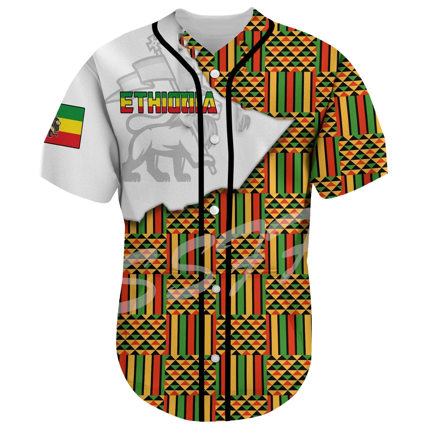 Africa County Ethiopia Native Reggae Lion Tattoo 3DPrint Summer Harajuku Casual Funny Baseball Jersey Shirts Short Sleeves X11