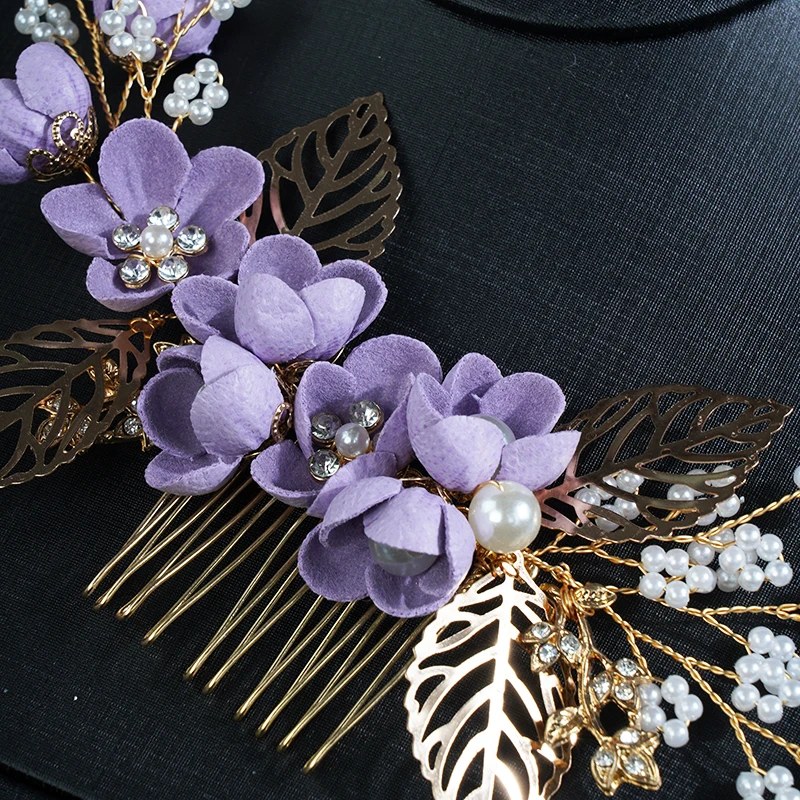 Handmade Vintage Style Gold Leaf Floral Pearl Bridal Hair Comb Fashion Wedding Head Accessorties for Women Headdress Party Tiara