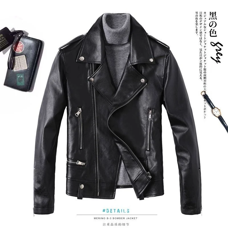 

Men's 100% genuine leather coat 2023 spring and autumn new Korean version slim trend thin motorcycle plush jacket
