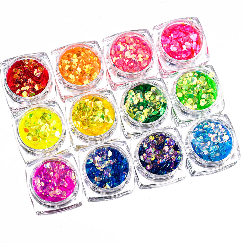 

12pcs/set Nail Glitter Powder Dust Iridescent Flakes Sequins Shining Paillette Manicure Decorations Mermaid Spangle Flakes