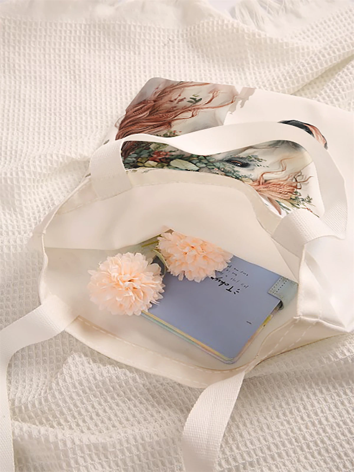 Cartoon pattern printed casual handbag, reusable fashionable backpack, multifunctional handbag, canvas shopping bag