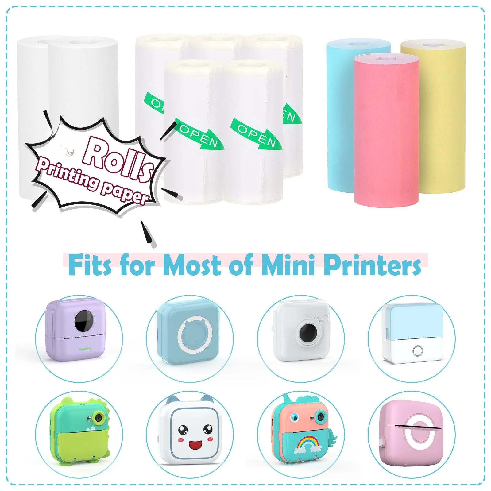 Mini Printer Paper Thermal Printer Sticker Paper for M02/T02 and 57mm Sticker Printer, 57x25mm, for Photo Journal Notes Memo