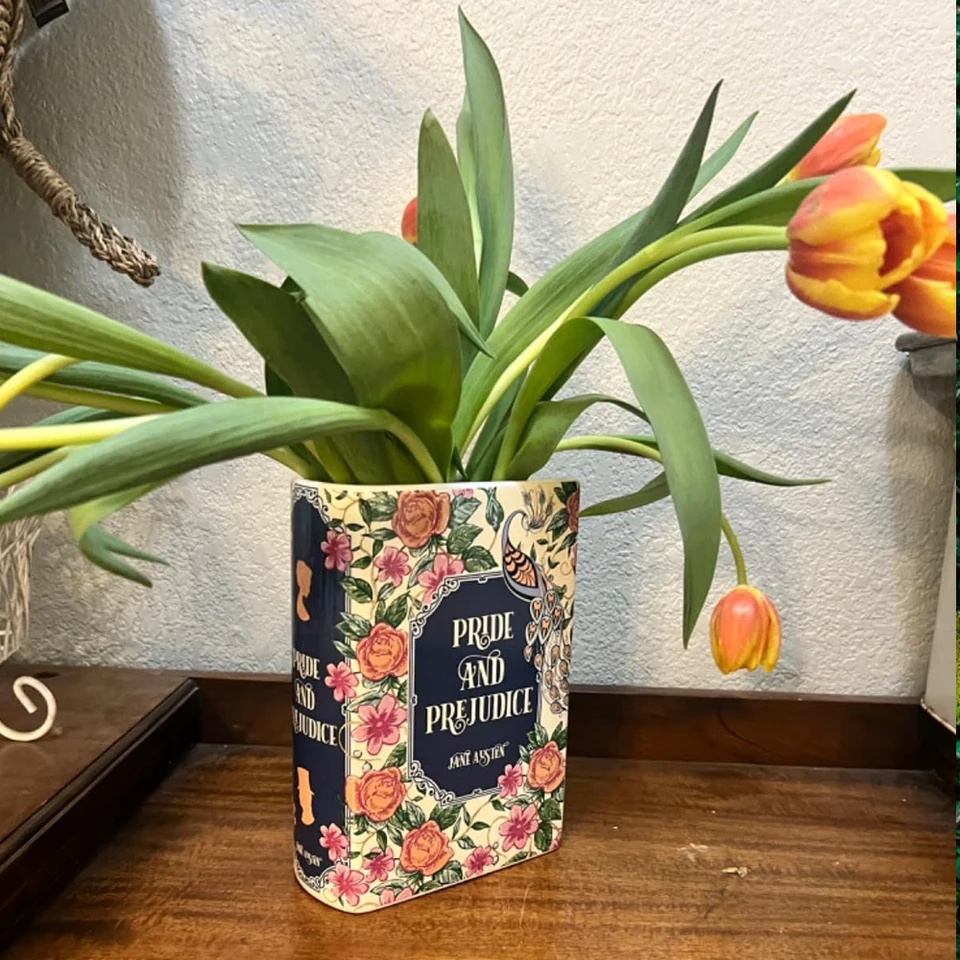 Vase Décoratif En Céramique En Forme De Livre - Grand Modèle, Thème Orgueil Et Préjugés, Pour Intérieur