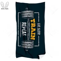 Quick Drying Microfiber Motivational Quote Eat Sleep Train Repeat Grunge Effect Barbell Travel Sports Towel for Gym Fitness 1