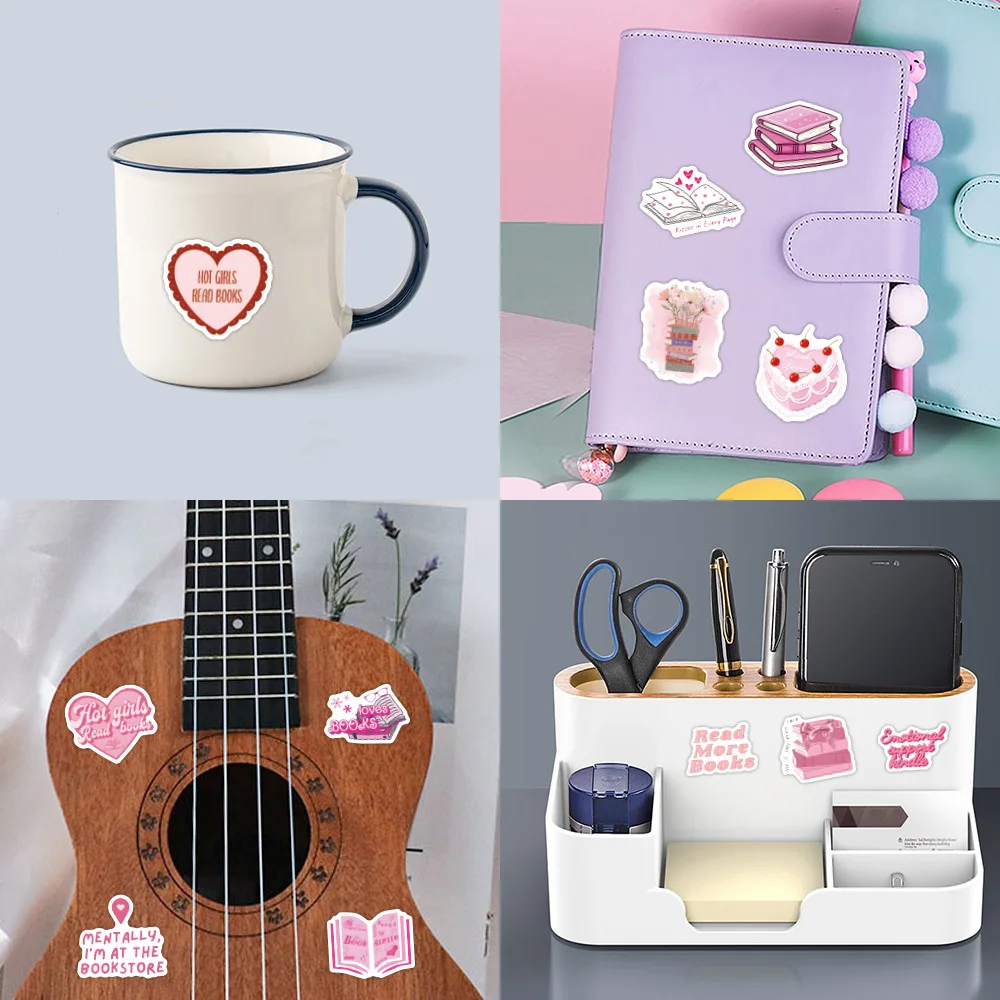 10/60pcs Pink Bookish Reading Book Stickers for Students School Season Gifts Scrapbooking Notebooks DIY Laptop Phone Bottle Kids 6