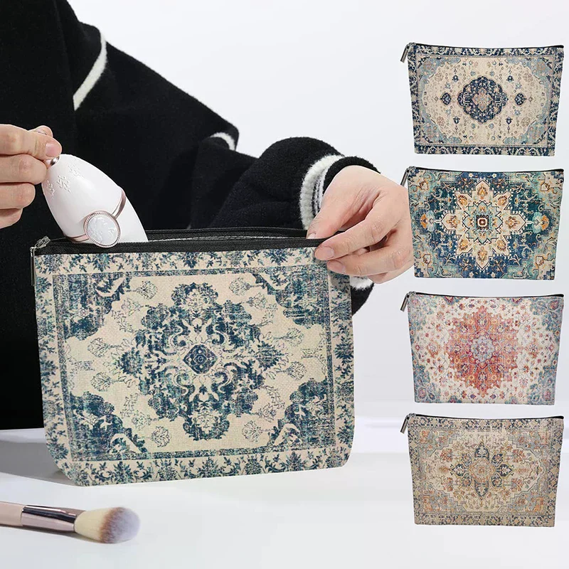 Borsa per cosmetici portatile in stile etnico Boho Borsa per cosmetici multifunzionale Borsa da toilette da viaggio Borsa per trucco di grande capacità per ragazze - immagine 3