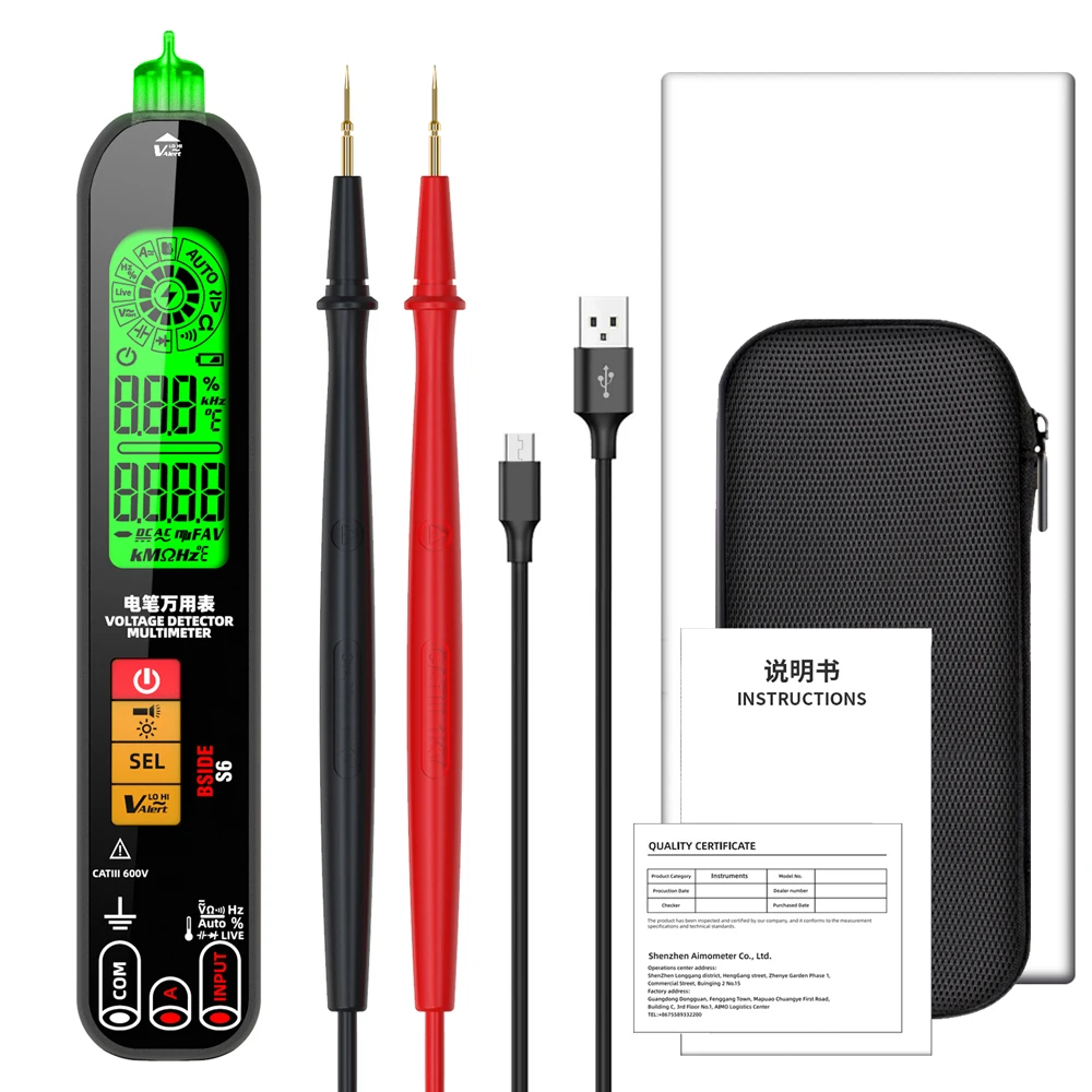 BSIDE S6 Digital Multimeter Professional Voltage Resistance Frequency Capacitance Measurement Tester Digital Backlight Display