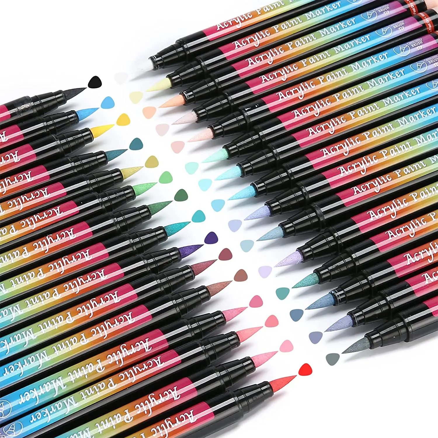 

30 Colors Acrylic Paint Pens Soft Brush Tip Calligraphy Markers for Lettering, Card Making, Rocks Painting, Wood, Fabric, Canvas