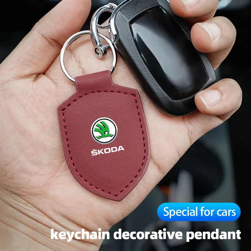 1 PCS Car Leather Key Ring Shield Keychain Key Accessory For Skoda