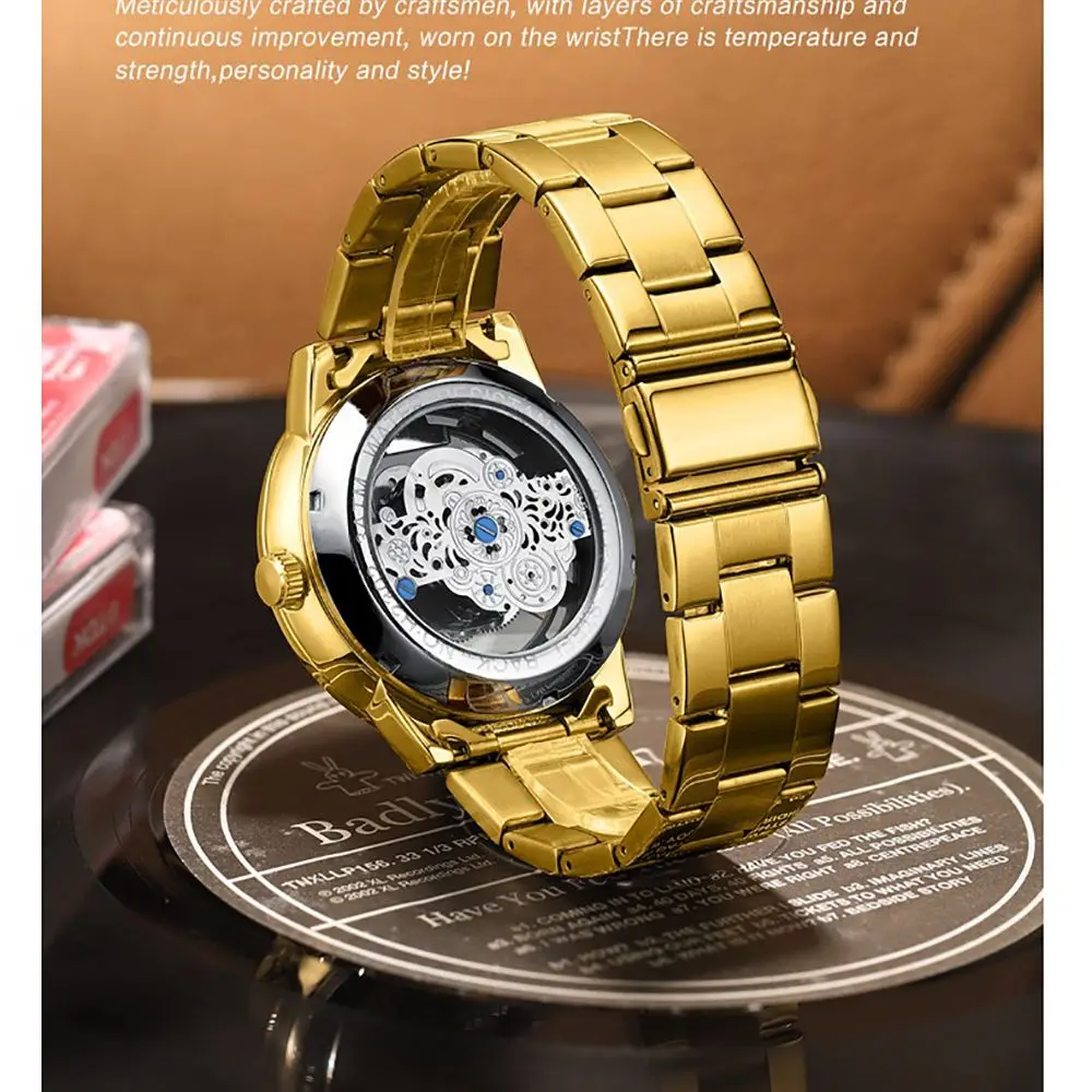 2Pcs Top Brand Fashion Men Watch Skeleton Hollow Out Quartz Watch Vintage Man Steel Watches Men's Leather Bracelets Set With Box