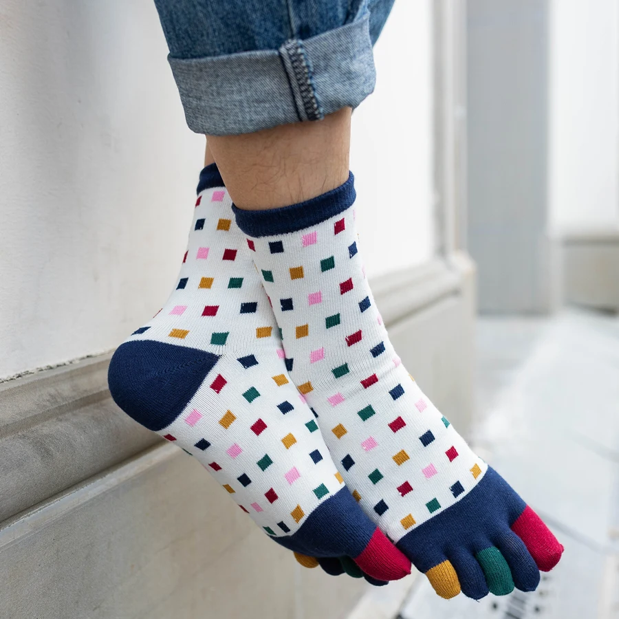 1 Paar geteilte Zehensocken aus reiner Baumwolle für Herren, modisch, bunt, gepunktet, langlebig, für Fitness, Fahrrad, Laufen, Outdoor, Reisen, 5-Finger-Socken – Detail 8