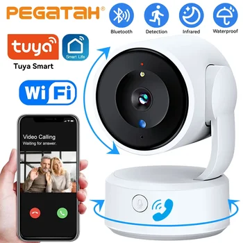 PEGATAH 5MP One-touch Call Baby Monitor da interno WiFi Telecamera PTZ Monitoraggio automatico Visione notturna a colori Telecamera di sorveglianza IP Tuya App