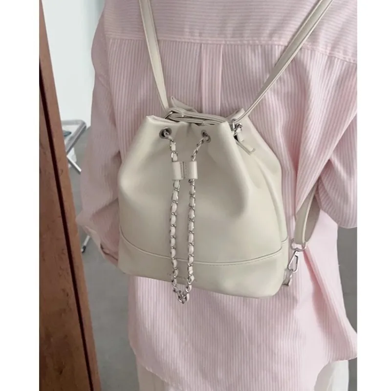 Xiuya Silver Fashion Womens Backpack Leather Korean Fashion Simple Summer Small Shoulder Bag Elegant Aesthetic Female Backpack