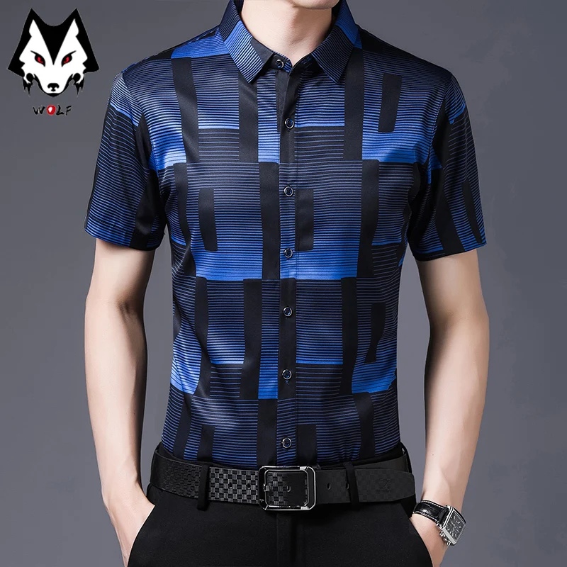 New Spring/Summer Men's Striped Short Sleeve Shirts Men's Sleeves Slim Fit Casual Shirts Hot Selling Spot Tops