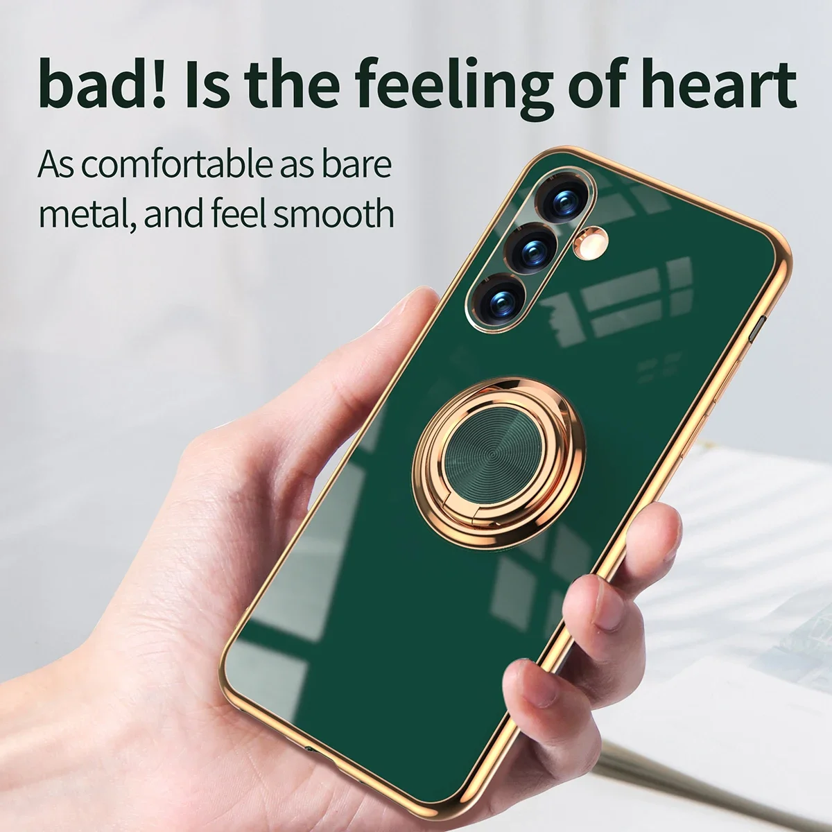 Enhanced Plating Rotation Ring Kickstand Phone Case - Durable Silicone