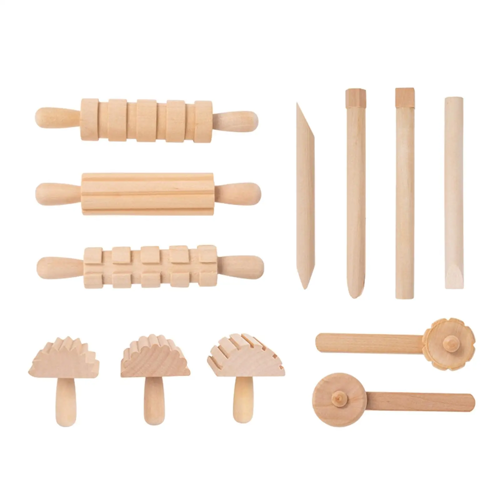 Wooden Dough Tools Set 12 Pieces Age 3-6 Years Pottery Tools Clay for Kids