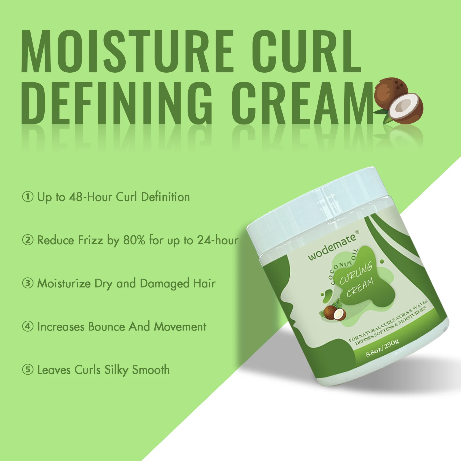 250ml Private Label Add Shine Private Label Coconut Scent Natural Ingredients Curling Cream for Natural Hair