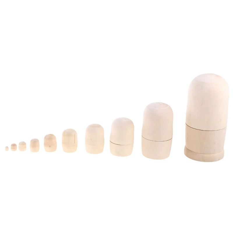 

10pcs DIY Unpainted Blank Wooden Big Belly Russian Nesting Dolls Matryoshka for Doll Set for Kids Toy Birthday Home for