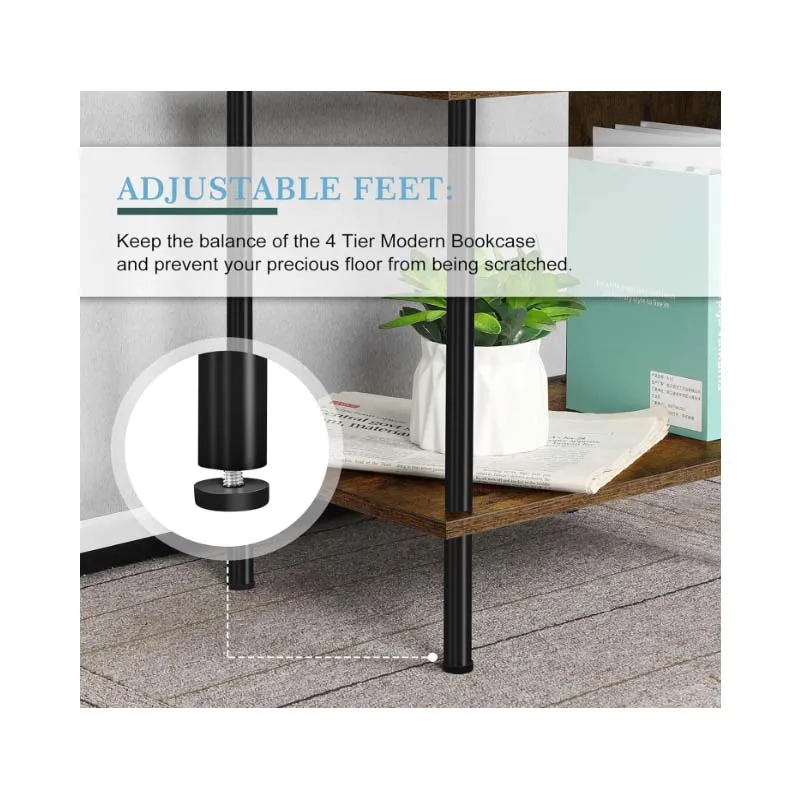 Four story S-shaped side table, open bookshelf, made of waterproof medium density fiberboard and thick metal tube
