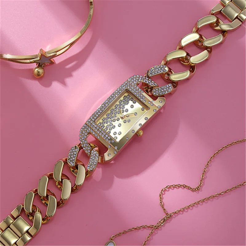 Genuine Big Brand Lady Bracelets Watches Women Girls Alloy Band Luxury Diamond Golden Quartz Watch Relogios Feminino Fashions